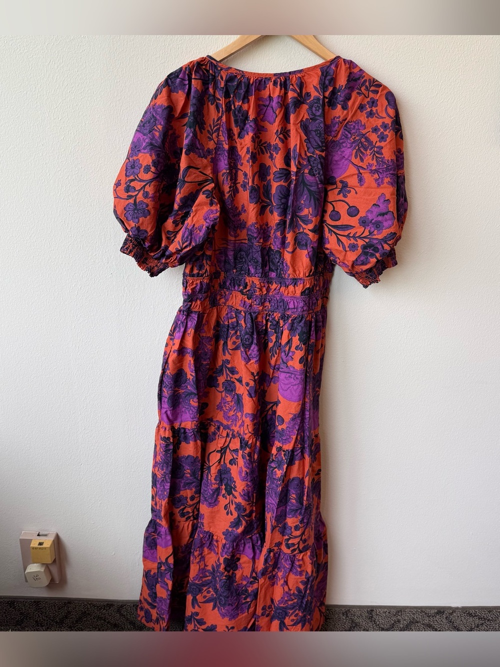 Anthropologie The Somerset Maxi Dress: Puff Sleeve Edition Orange Purple Floral - Picture 6 of 8